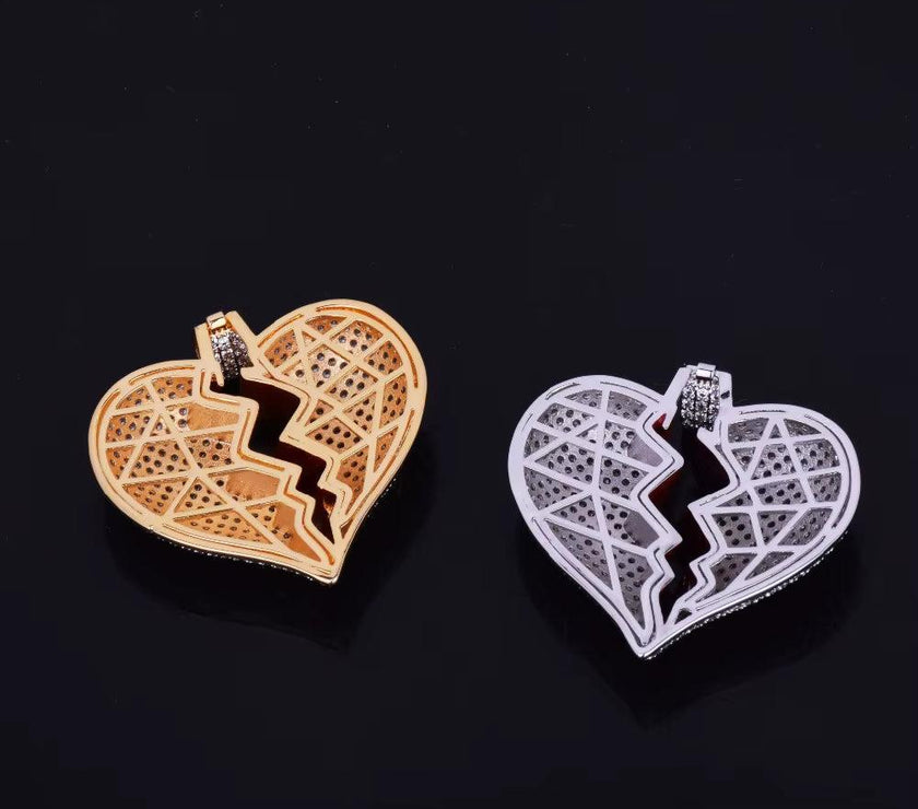 Broken Heart Necklace & Pendant Charms Chain for Men Real Gold Plated Hip Hop Jewelry