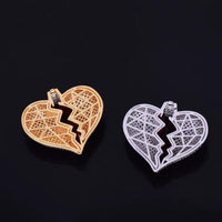 Broken Heart Necklace & Pendant Charms Chain for Men Real Gold Plated Hip Hop Jewelry