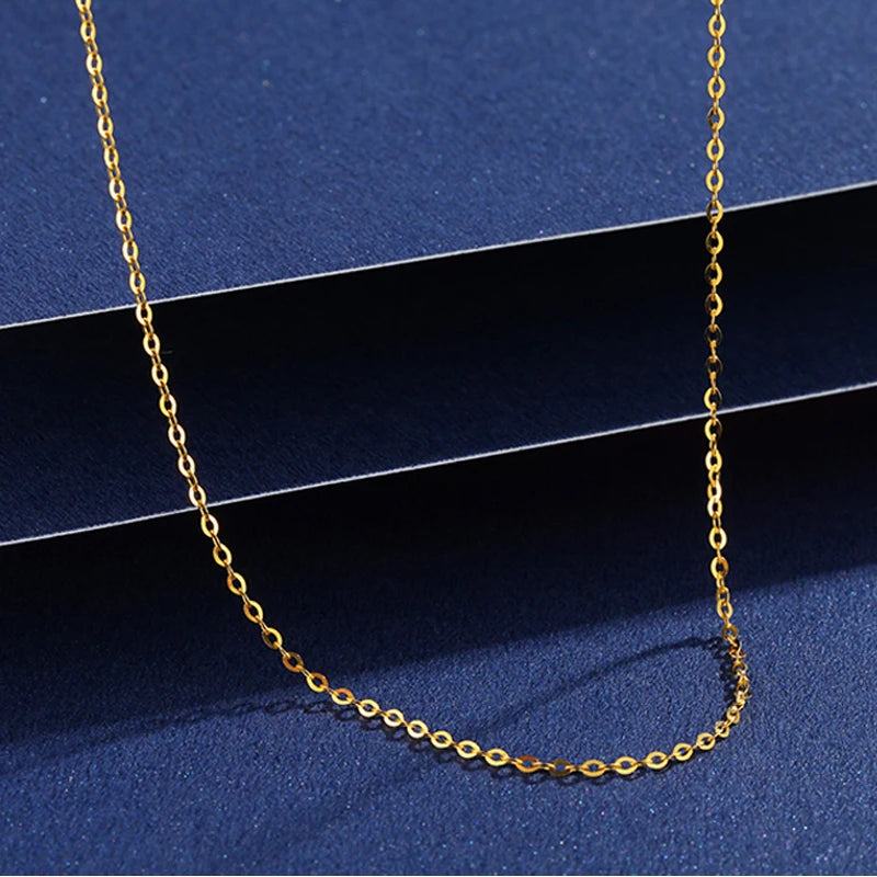 YUNLI Real 18K Gold Necklace Simple O-Shaped Chain Solid AU750 Pendant Chain for Women Fine Jewelry Gift
