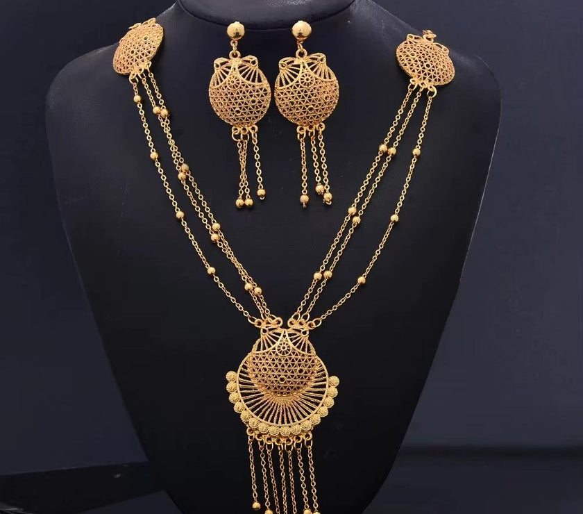 Indian Chokers Wedding Chain Jewelry Sets Gold Color Earrings for Women African/Dubai/Arab Wedding/Party Wife Gifts