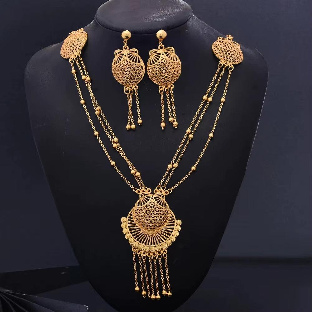 Indian Chokers Wedding Chain Jewelry Sets Gold Color Earrings for Women African/Dubai/Arab Wedding/Party Wife Gifts