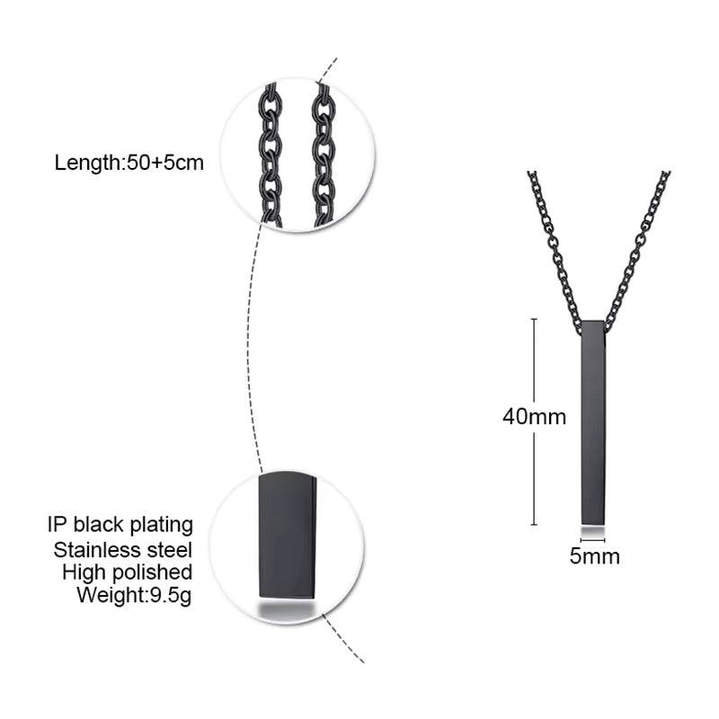 Custom Long Vertical Bar Necklace for Women Men Engrave Persoanlized Name Initial Pendant Stainless Steel Inspiration Gifts