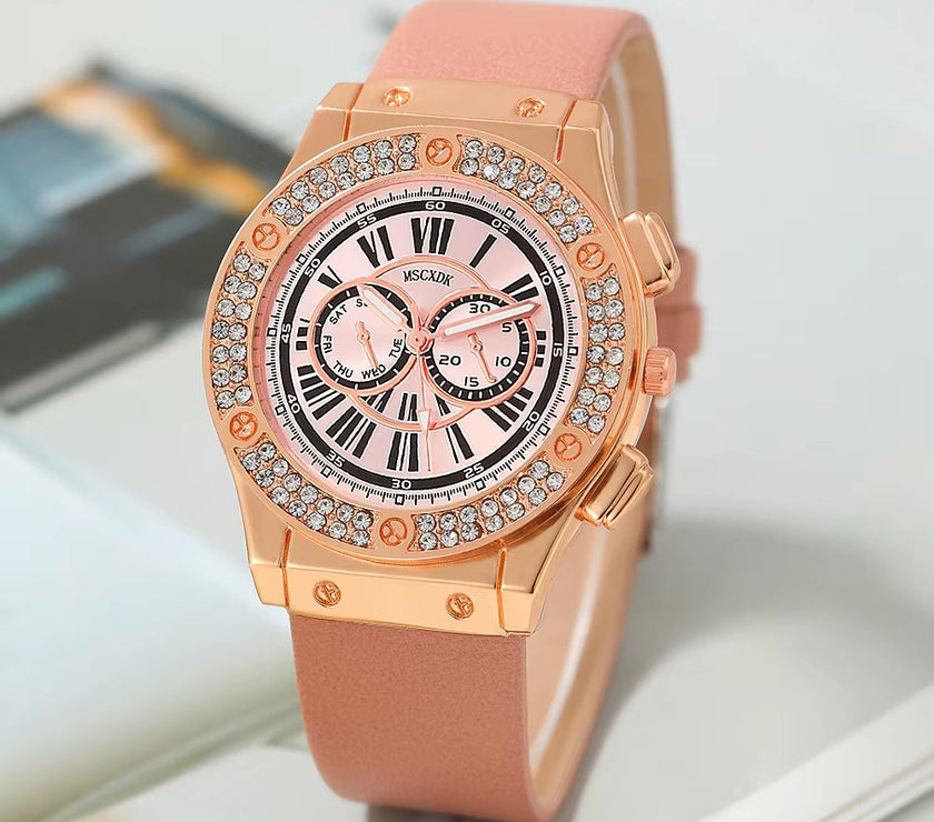 Luxury 3PCS Set Women Casual Leather Watches Quartz Wristwatches & Ladies Heart Bow Wallet Glasses Sunglasses Clock Montre Femme