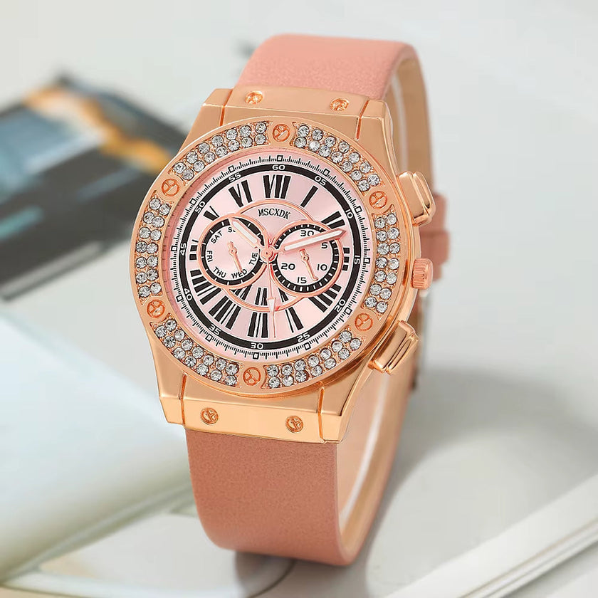 Luxury 3PCS Set Women Casual Leather Watches Quartz Wristwatches & Ladies Heart Bow Wallet Glasses Sunglasses Clock Montre Femme