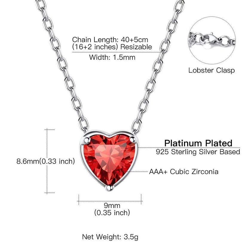 Dainty Silver Necklace Women 925 Sterling Silver Birthstone Love Heart Necklace, Birthday Valentines Gift