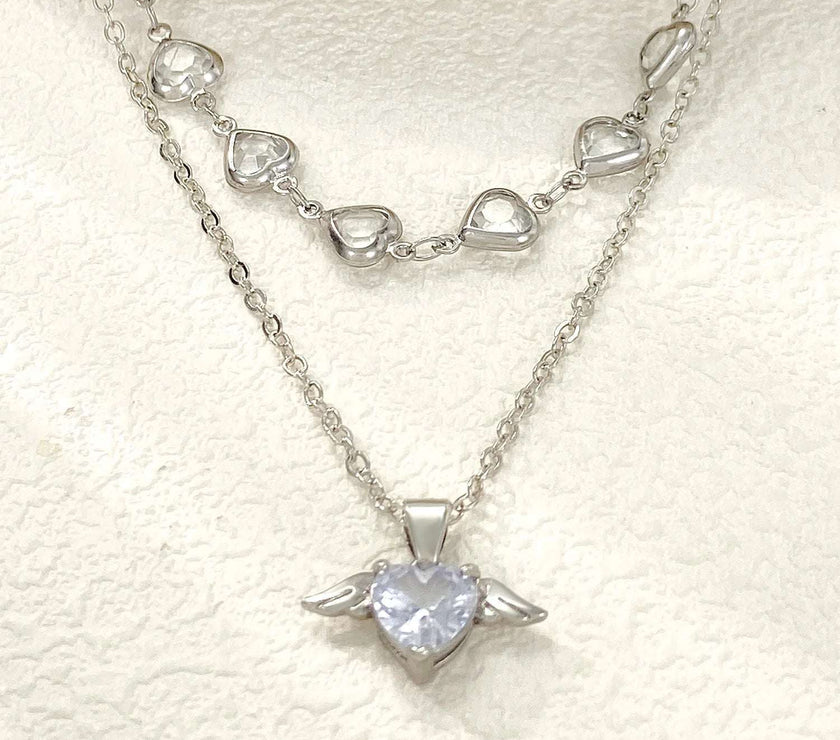 Fashionable Design Crystal Heart Pendant Necklaces for Women Heart Necklace Angle Necklace Dainty Layered Pendant Necklaces Jewelry Gift for Her