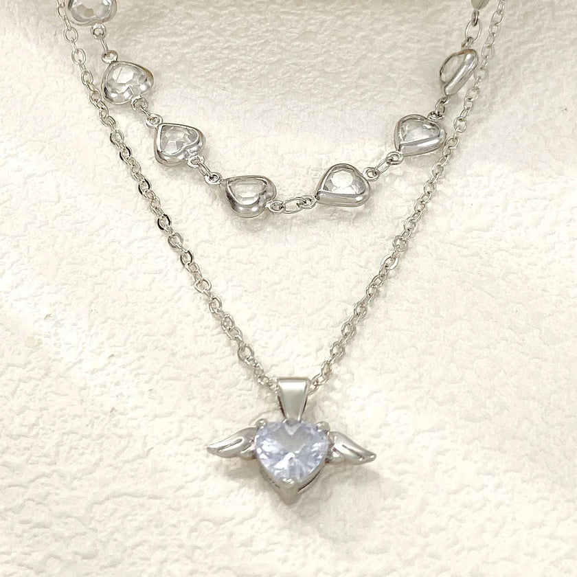 Fashionable Design Crystal Heart Pendant Necklaces for Women Heart Necklace Angle Necklace Dainty Layered Pendant Necklaces Jewelry Gift for Her