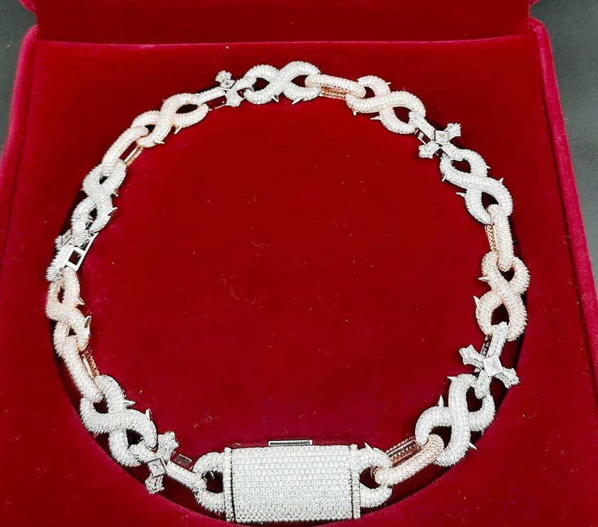 Prong Chain Iced Out Cross Infinity Necklace for Men Choker Real Gold Plated Hip Hop Jewelry