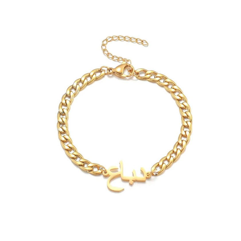 Atoztide Custom Arabic Name Bracelet Stainless Steel Charms Handchain Engraved Letter Thick 5Mmnk Chain Bangle Jewelry Gift