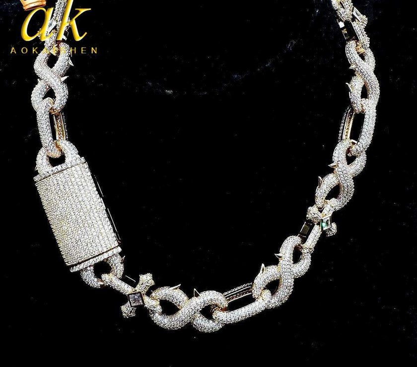 Prong Chain Iced Out Cross Infinity Necklace for Men Choker Real Gold Plated Hip Hop Jewelry