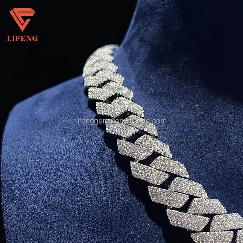 Custom Fine Jewelry Mens Iced Out Moissanite 18MM Cuban Necklace Hip Hop 4 Rows Diamonds Bling 925 Silver Cuban Link Chain