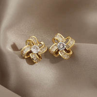 Korea New Fashion Jewelry 14K Real Gold Plating AAA Zircon Luxury Windmill Earrings Elegant Women'S Prom Wedding Accessories