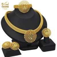 Dubai 24K Gold Color Jewelry Set for Women African Nigerian Necklace Set Earrings and Bracelets Bridal Indian Fashion