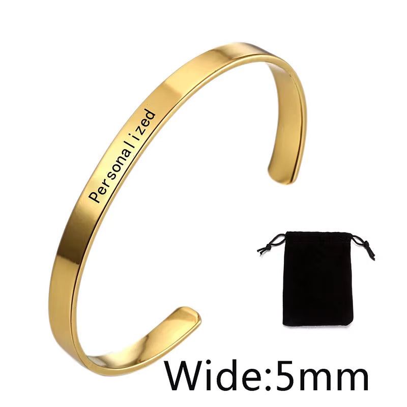 Stainless Steel Pearsonalized Bracelet Name Character Letter Engraved Custom Cuff Bangle Women Men Fashion Jewelry Dropshipping