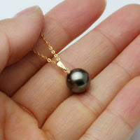 Natural Black Pearl Necklace Jewelry,Real 18K Gold Pendant Tahitain Pearl Jewelry for Women Anniversary Gift