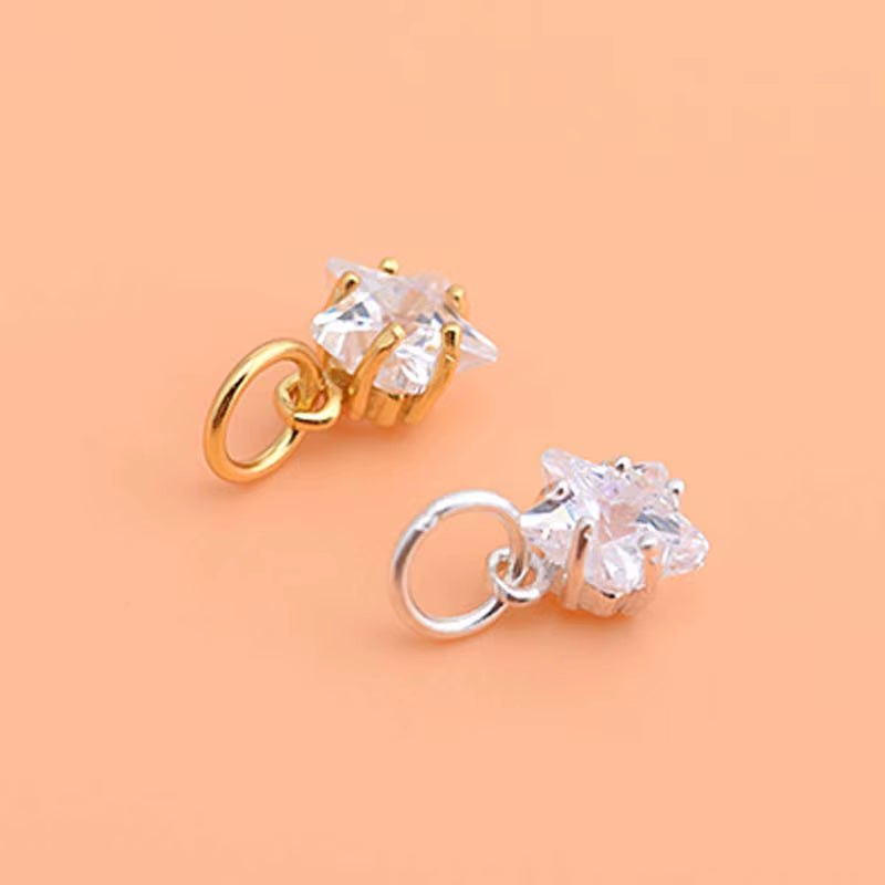 Real Solid 925 Sterling Silver Real Pure Solid 925 Sterling Silver Pendant Star Cubic Zircon Gold Suspension Necklace Bracelet Jewelry Making Findings Charms