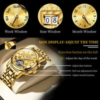 Mechanical Watches Automatic Watch Men Waterproof Stainless Steel Strap Skeleton Gold Watch Male Wristwatch