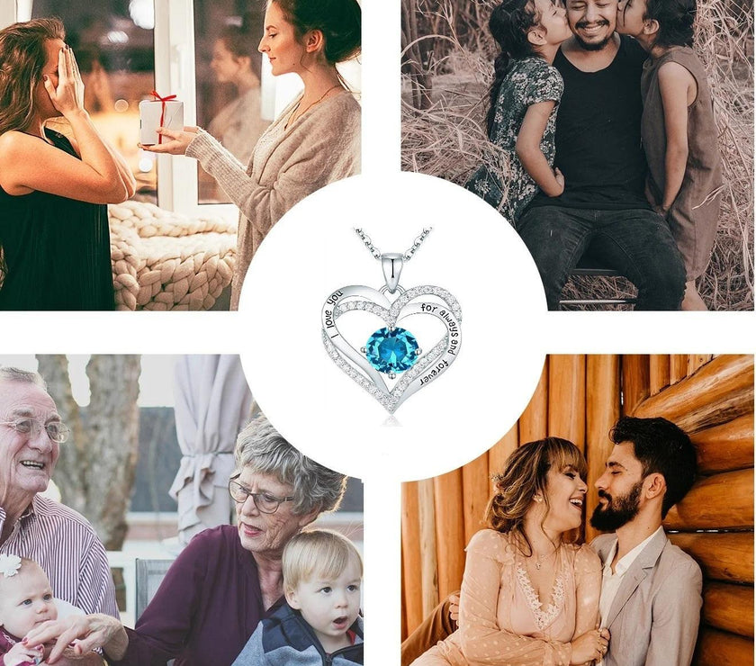 Love Pendant Necklaces for Women with Birthstone Zirconia, Christmas Birthday Anniversary Jewelry Gift for Women Wife Girls