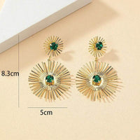 Product Description Green Stone Big Metal Dangle Earring Post for Women Gold Color Vintage Geometric Statement Drop Earrings New Style