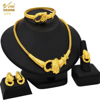 Dubai 24K Gold Color Jewelry Set for Women African Nigerian Necklace Set Earrings and Bracelets Bridal Indian Fashion