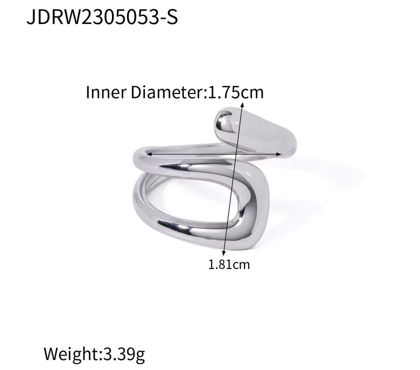 Uworld Stainless Steel Geometric Hollow Layered Wide Ring Metal Texture Waterproof Daily Simple Stylish Golden Jewelry for Women