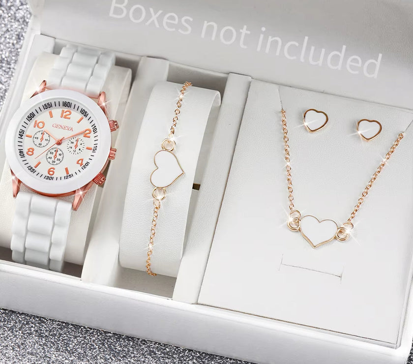 5/6PCS Women Watches Fashion Silicone Band Women Quartz Watches Jewelry Set Reloj Mujer Girls Clock Gift (Without Box)