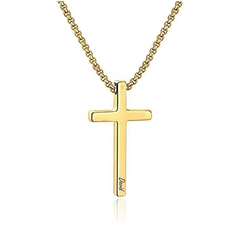 3 Colors Customized Personality Engrave Text Name Date Stainless Steel Cross Pendant Necklace Valentines Day Gift for Men Woman