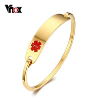 Free Engraving Medical Alert Bracelet Non Allergenic Surgical Steel ID Cuff Bangle Bracelets for Women Jewelry