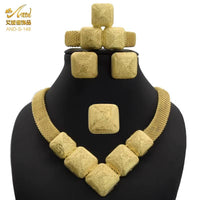 Dubai 24K Gold Color Jewelry Set for Women African Nigerian Necklace Set Earrings and Bracelets Bridal Indian Fashion
