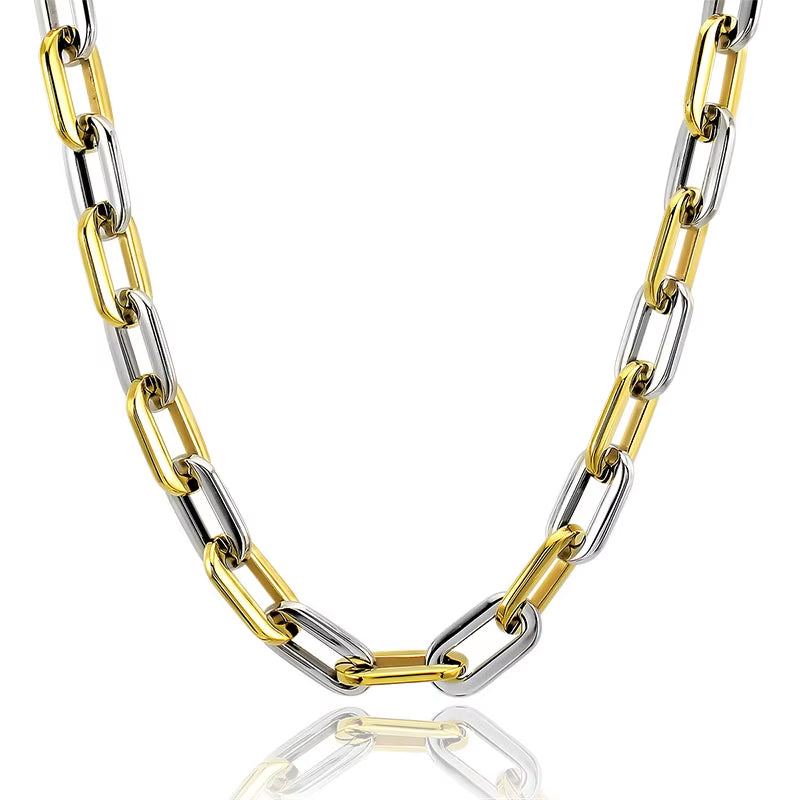 Thick Flat Rounded Rectangle Gold-Color Link Chain Necklace Men Women Stainless Steel Fashion Jewelry 1 Piece