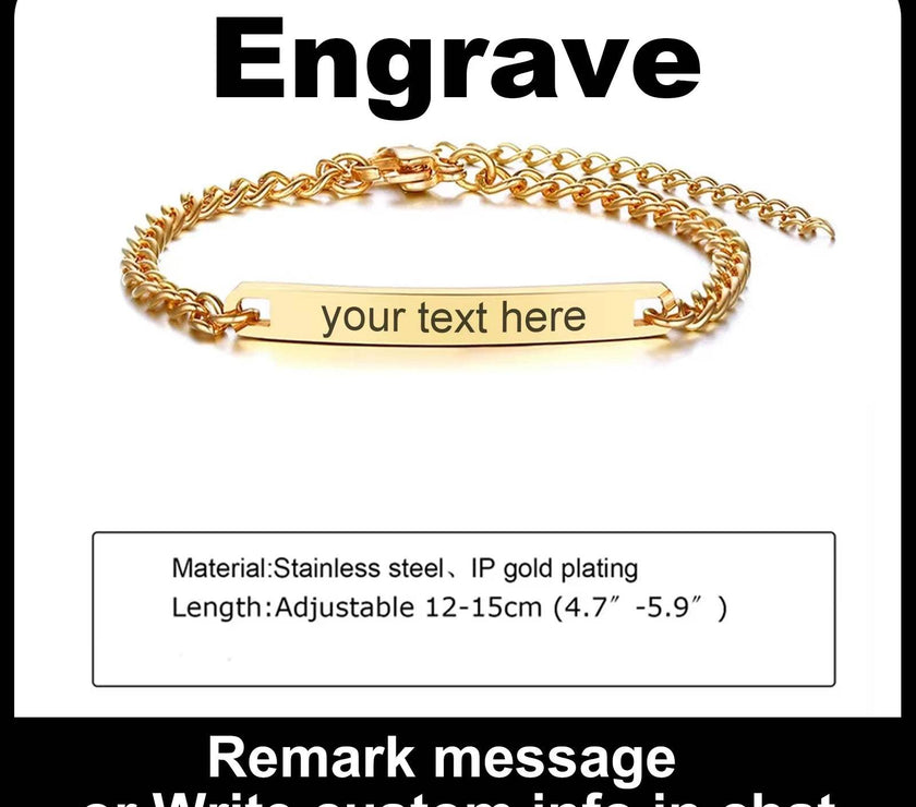 Personalize Name Bracelet for Baby Boy Girl Figaro Chain Smooth Bangle Link Gold Tone No Fade Safty Jewelry 12Cm to 15Cm