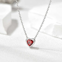 Dainty Silver Necklace Women 925 Sterling Silver Birthstone Love Heart Necklace, Birthday Valentines Gift