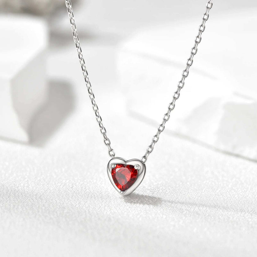 Dainty Silver Necklace Women 925 Sterling Silver Birthstone Love Heart Necklace, Birthday Valentines Gift