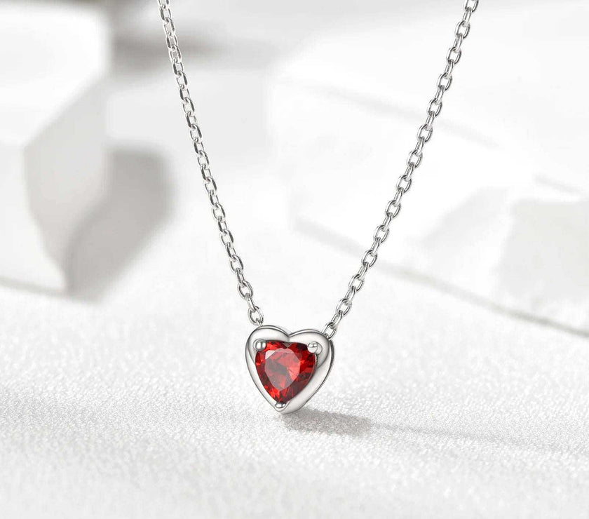Women 925 Sterling Silver Birthstone Love Heart Necklace, Birthday Valentines Gift