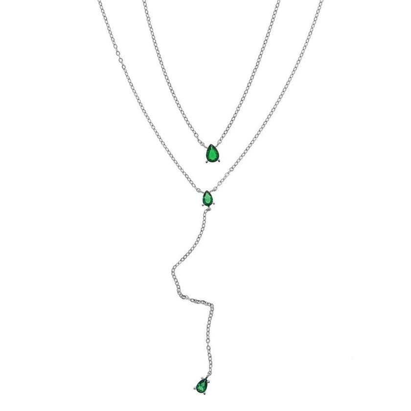 Gold Color Tear Drop Cubic Zirconia Double Layer Choker Lariat Long Women Necklace European Female Fashion Jewelry