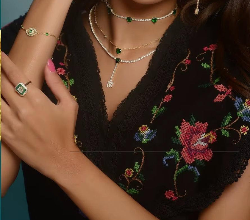 Valentine'S Day Gift Heart Design Fashion Jewelry Gold Color 3Mm CZ Tennis Chain Colorful Heart Stone Choker Necklace