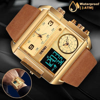 Mens SKMEI Men Watch Large Dial Digital Quartz Sport Stopwatch Leather Wristwatch New