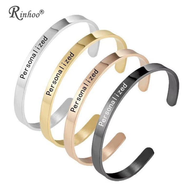 Stainless Steel Pearsonalized Bracelet Name Character Letter Engraved Custom Cuff Bangle Women Men Fashion Jewelry Dropshipping
