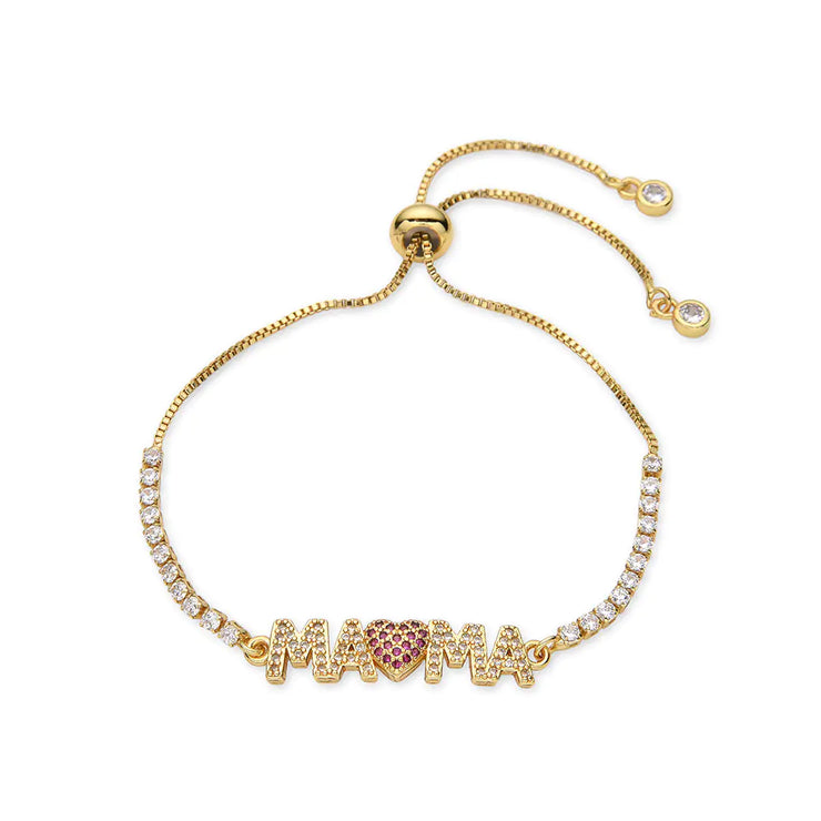 Gold Heart Push-Pull Bracelet with Color Zirconium for Women