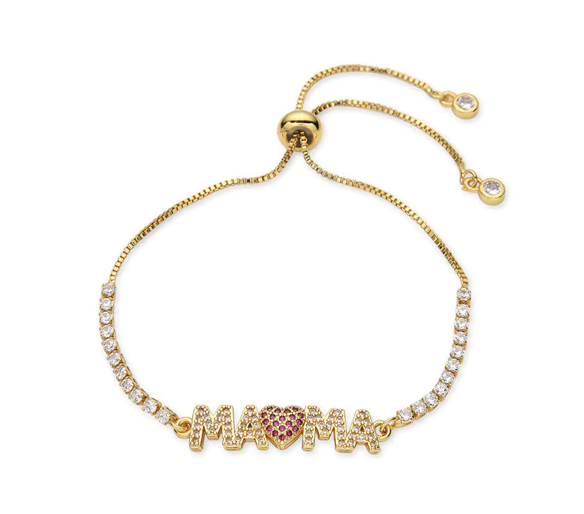 Gold Heart Push-Pull Bracelet with Color Zirconium for Women