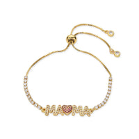 Gold Heart Push-Pull Bracelet with Color Zirconium for Women