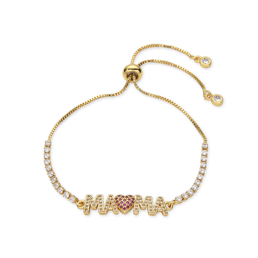 Gold Heart Push-Pull Bracelet with Color Zirconium for Women