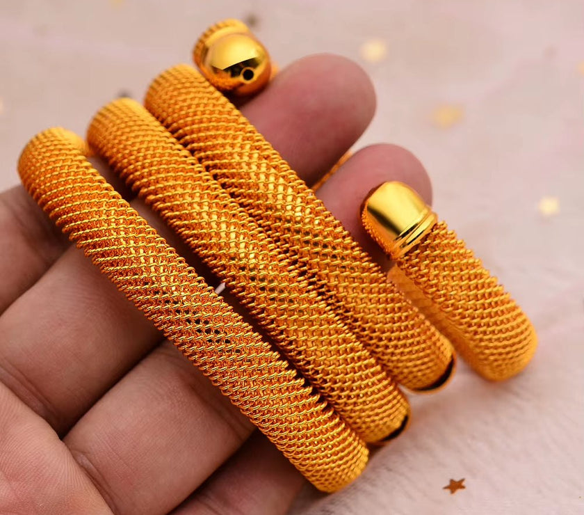Bridal Wedding Jewelry 4Pcs/Set 24K Dubai Gold Color Cuff Bangle for Women Ethiopian Jewelry Bracelets African Wedding Jewelry for Bangles Party Gifts