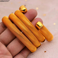 Bridal Wedding Jewelry 4Pcs/Set 24K Dubai Gold Color Cuff Bangle for Women Ethiopian Jewelry Bracelets African Wedding Jewelry for Bangles Party Gifts