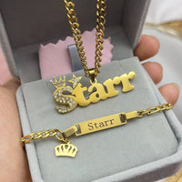 DHQH Original New Custom Name Set Jewelry Stainless Steel Love Crown Name Pendant Engraved Name Children'S Bracelet Necklace Set