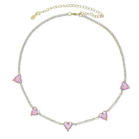 Valentine'S Day Gift Heart Design Fashion Jewelry Gold Color 3Mm CZ Tennis Chain Colorful Heart Stone Choker Necklace