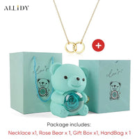 Women's Red Eternal Rose Teddy Bear with Stainless Steel Custom Names Necklace Jewelry Gifts Set for Woman Valentine'S Gift