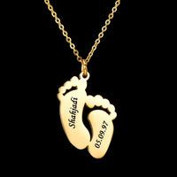 Lateefah Hot Selling Accessories Stainless Steel Laser Engraved Baby Name Necklace Pendant Simple Smooth Foot Jewelry