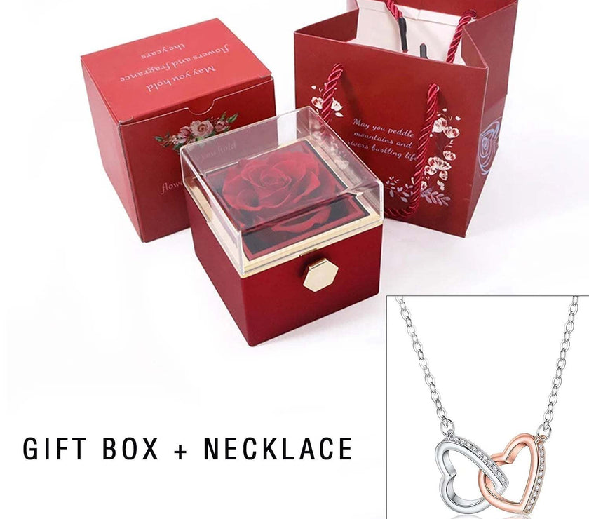 Eternal Rose Box with Heart Necklace for Mom Rotating Rose Flower Rose Creative Rotating Rose Jewelry Packaging Box Mother'S Day