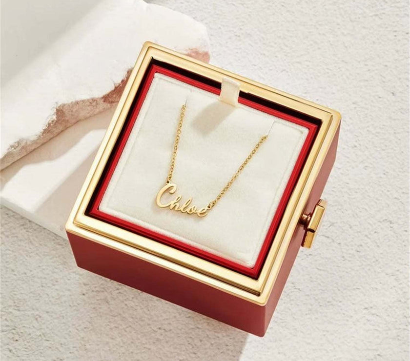 Twisted ETERNAL ROSE Box-Customized Name Necklace & REALROSE Flower Gift Box Heart Customize Jewelry Valentine'S Day Gift for Girlfriend